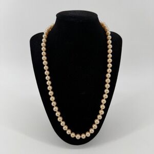 Vintage Pearl Necklace 21" Sterling Silver Fishhook Clasp Classic Single Strand